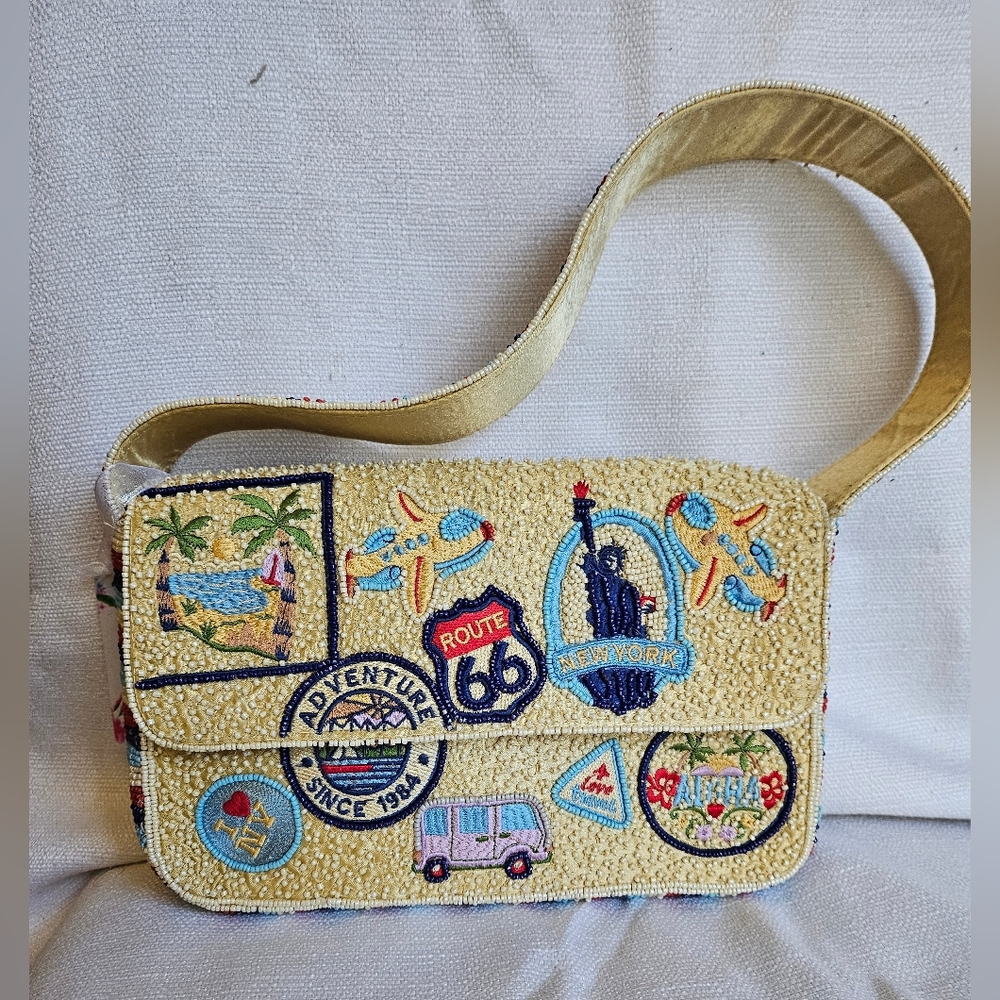 NWT Viral TikTok Beaded New York City Route 66 Stamps Handcrafted in India Purse